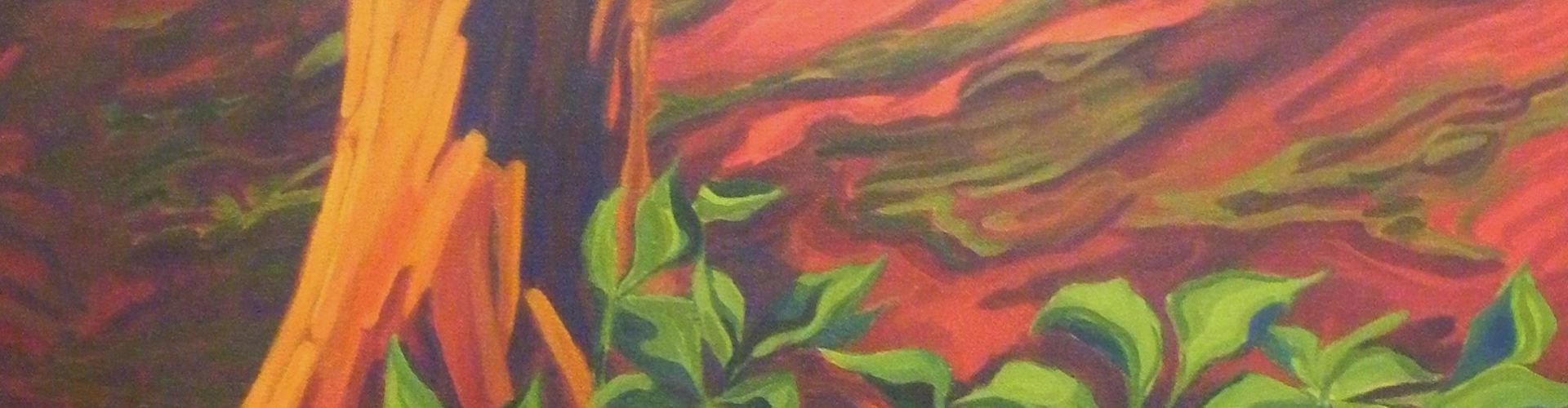 A paint of a fallen tree in Monashee Provincial Park created by Linda Lovisa.