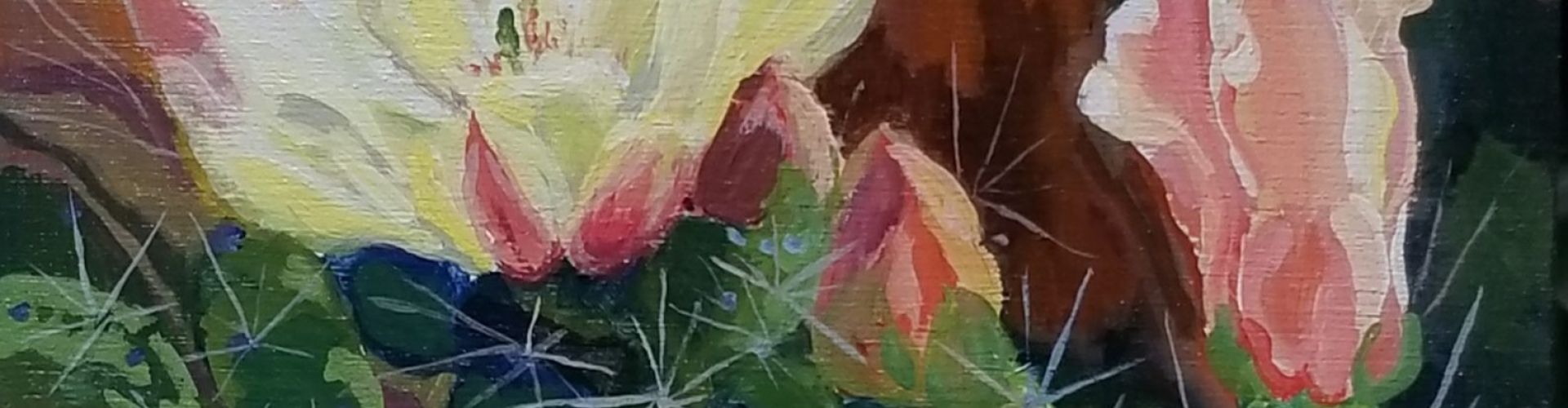 Prickly Pear Cactus on Birch Panel painting by Linda Lovisa