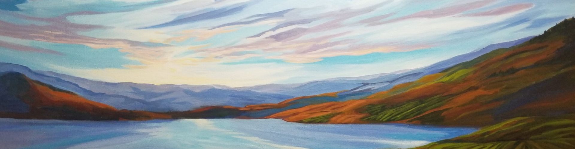 Morning Has Broken acrylic painting of a view of Naramata Bench by Canadian artist Linda Lovisa